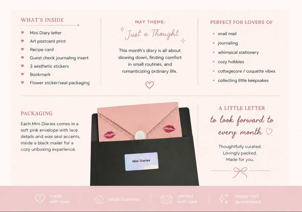 Monthly Mail Club - small things for softer days, Snail Mail, Penpal Letters, Mail Subscription